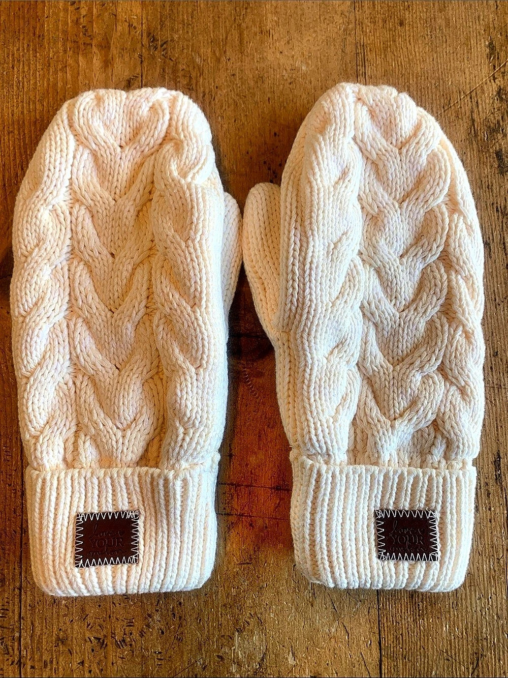 Love Your Melon Cable Knit Mittens in Cream Like New